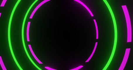 Render with intermittent neon purple and green circles