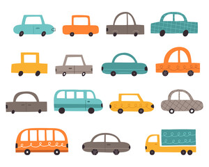 Cute cartoon transport. A hand drawn vector collection. Perfect for a T-shirt print, poster, nursery decor