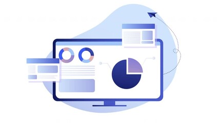 2D animation of data analysis, marketing advertising. Seo optimization, website content update, content management system. Internet concept. 4k video clip.