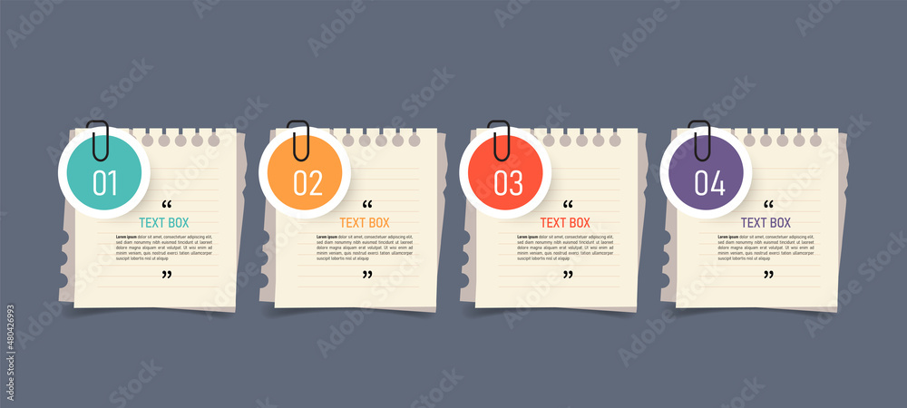 Poster text box design with note papers infographic.