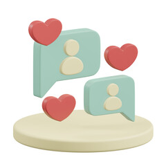 3D chat logo and heart shape for dating app 3D render illustration