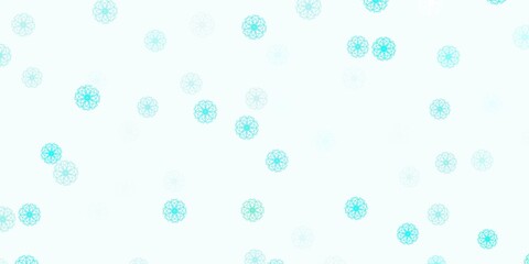 Light blue, green vector doodle template with flowers.