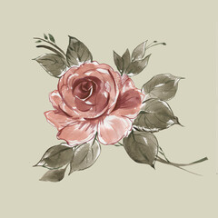  Abstract illustration drawn on paper with paints decorative beautiful rose