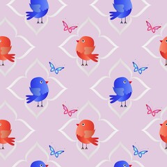 Seamless background with chickens...Cartoon illustration as texture with birds...Happy Easter.