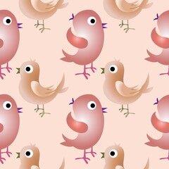 Seamless background with chickens...Cartoon illustration as texture with birds...Happy Easter.