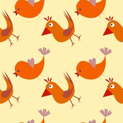 Seamless background with chickens...Cartoon illustration as texture with birds...Happy Easter.