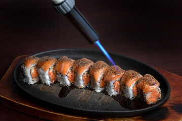 Sushi on Black Plate