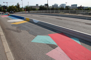 painted road of a bridge in nantes (france) 