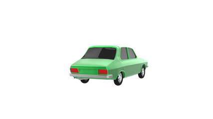 green car rear view without shadow 3d render