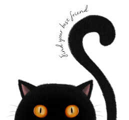 Cute cartoon character black cat. Find friend.
