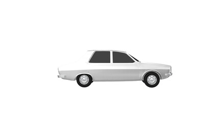 white car side view without shadow 3d render