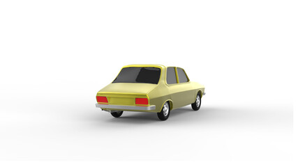 yellow car rear view with shadow 3d render