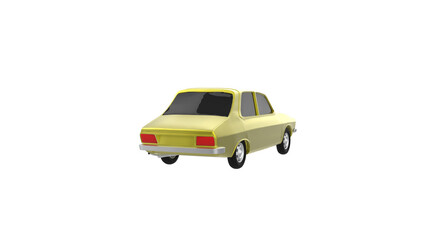 yellow car rear view without shadow 3d render