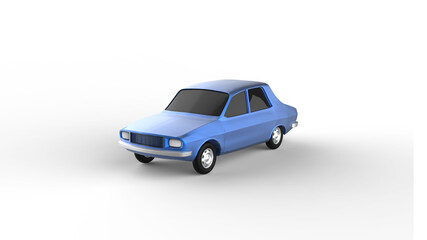 blue car angle view with shadow 3d render