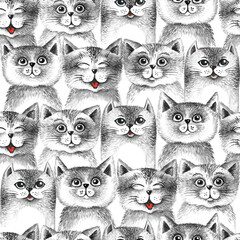 Fototapeta premium Cute cats, watercolor grey cats background illustration.