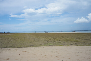 Low tidewater on Zanzibar beach. Tanzanian island landscape 