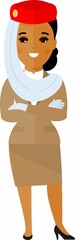 Flat cute cartoon stewardess of aircraft characters in air uniform.