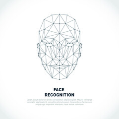 Face recognition. Face recognition system concept. biometric scanning, 3D scanning. Identification of a person through a system of recognition. Vector wireframe polygon concept.