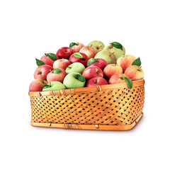 cesta de palha com maçãs verdes e maçãs vermelhas suadas