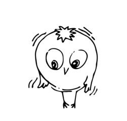 Round funny bird. Cartoon character. Outline sketch. Hand drawing is isolated on a white background. Vector