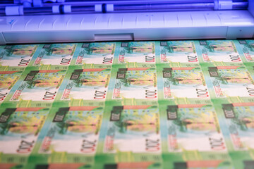 Money printing, scanning and disinfection. Russian money.