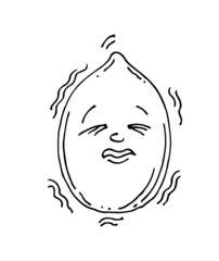 Lemon sour laughs. Funny Face. Cheerful drawing of fruit. Hand drawing outline. Sketch Isolated on white background. Vector