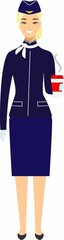 Flat cute cartoon stewardess of aircraft characters in air uniform.