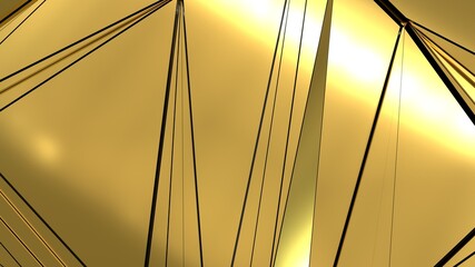Dark yellow background with cracked gold. 3D image. Golden texture. Broken metal surface close-up.
