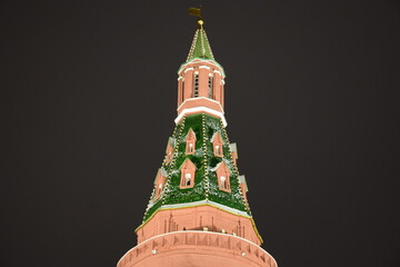 Moscow Kremlin tower at night