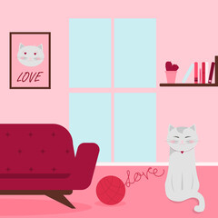 A cat in love dreams of her boyfriend. Сouple love of cat in valentine day. cats in love. Vector illustration.