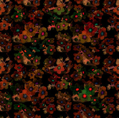 Beautiful flowers seamless pattern on black background. Floral texture for design, textile and background. forget-me-nots flowers