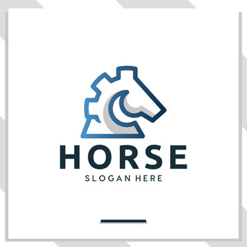 horse and gear ,logo combination template