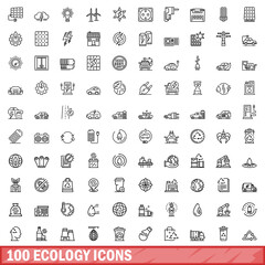100 ecology icons set, outline style