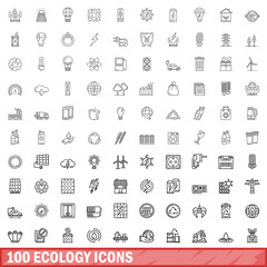 100 ecology icons set, outline style