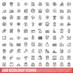 100 ecology icons set, outline style