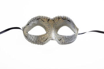 Carnival mask silver color ornate isolated on a white background.