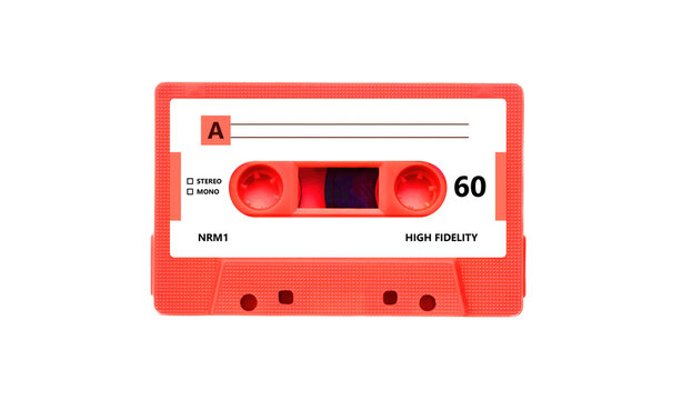Cassette tape audio isolated on white background. Retro music and sound