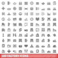 100 factory icons set, outline style