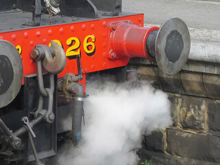 Close-up of bumpers on steam locomotive 30926 from the Schools Class. The engine, named Repton, was completed at Eastleigh, Hampshire, England in May 1934.