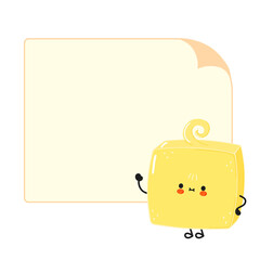 Cute funny butter character with speech bubble. Vector hand drawn cartoon kawaii character illustration icon. Isolated on white background. Happy butter character concept