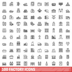Fototapeta premium 100 factory icons set, outline style