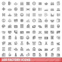 100 factory icons set, outline style