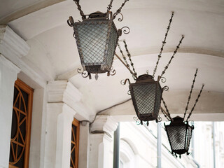 vintage street lamp on a brick wall