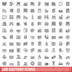 100 factory icons set, outline style