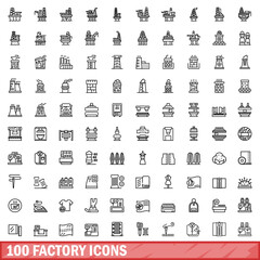 100 factory icons set, outline style