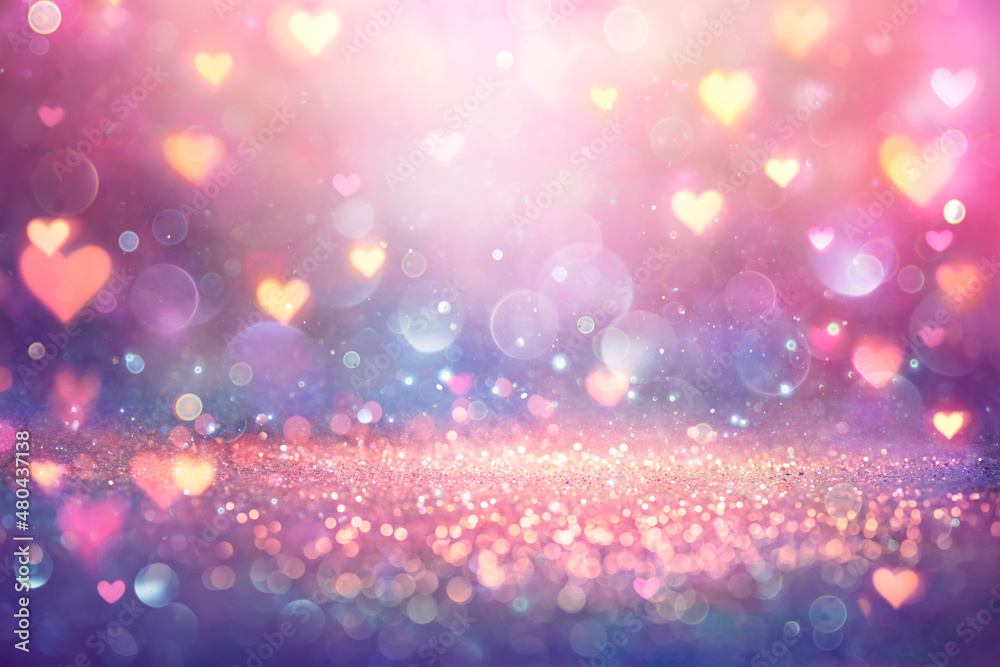 Wall mural valentines shiny pink glitter background with defocused abstract lights