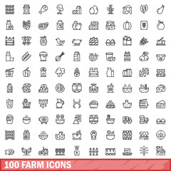 Fototapeta na wymiar 100 farm icons set, outline style