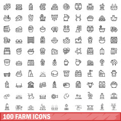 Obraz na płótnie Canvas 100 farm icons set, outline style