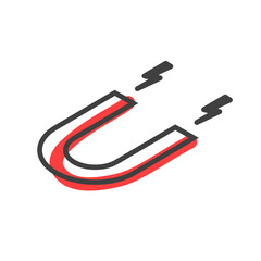 Red horseshoe linear icon with magnetic power sign. U-shaped magnet for attract. Magnetize or attraction concept. Vector illustration.	