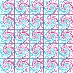 Abstract blue and pink swirl lines spiral Spirograph shapes wave seamless ethnic patterns on the white background. Vector illustration. Wrapping paper.